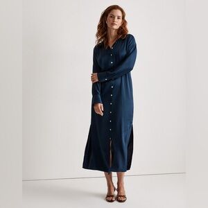Madewell Navy Indigo Blue Satin Button-Front Midi Shirtdress Size 4